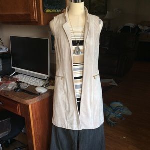 Calvin Klein Beige Faux suede Long Vest Size 6, NWT